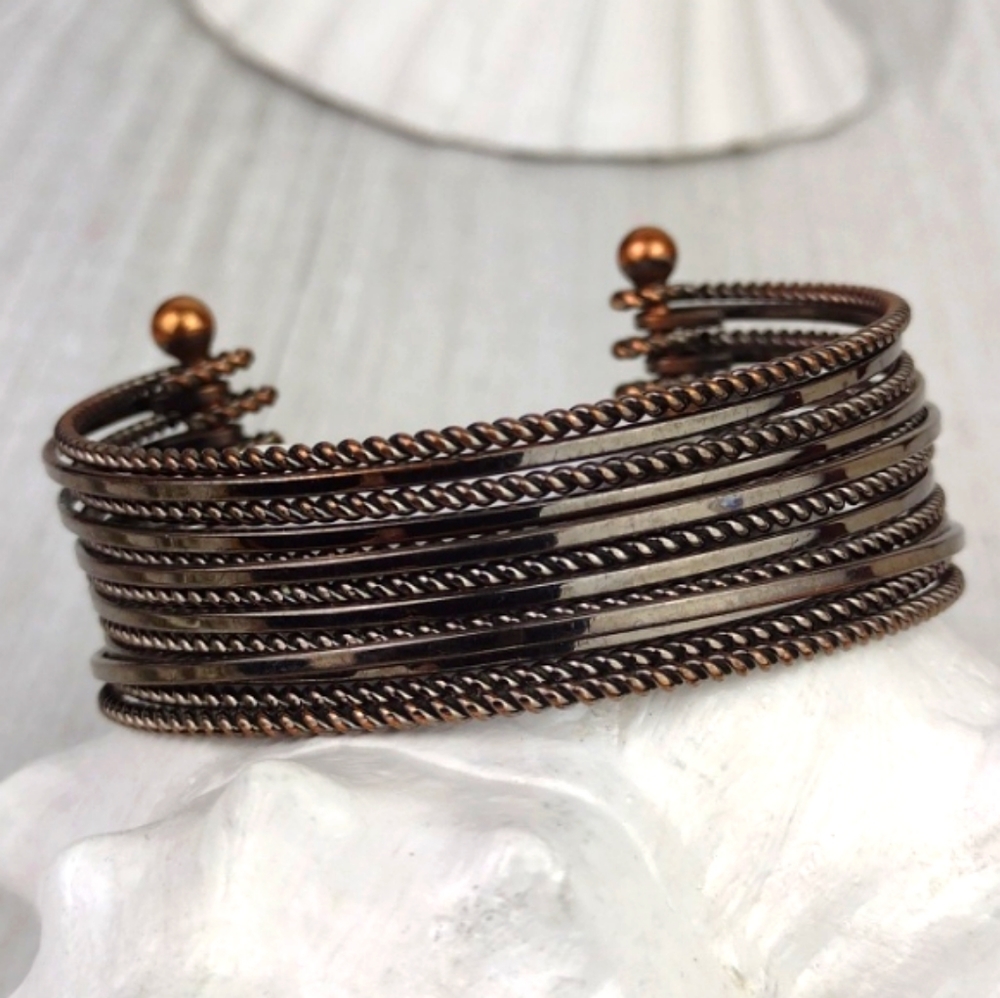 🌻 3 For $15 Bronzy & Copper-Like Hardware Multi-Wire Cuff Bracelet